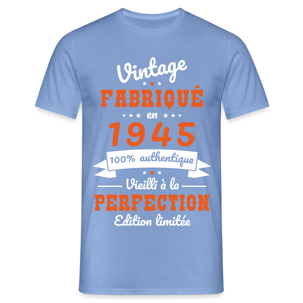 T-shirt Homme - Anniversaire 80 Ans - Vintage fabriqué en 1945 - carolina blue