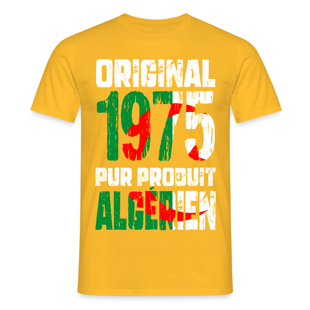 T-shirt Homme - Anniversaire 50 Ans - Original 1975 - Pur produit Algérien - jaune