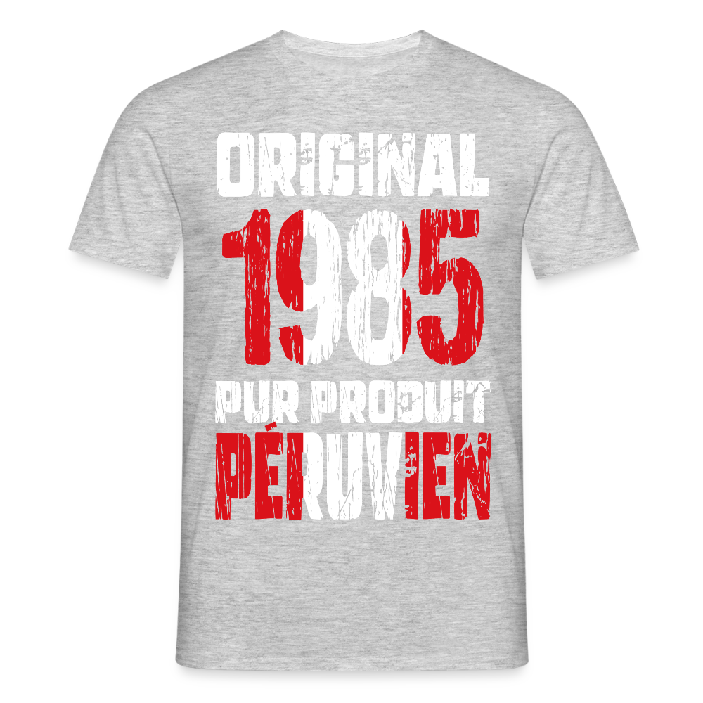 T-shirt Homme - Anniversaire 40 Ans - Original 1985 - Pur produit Péruvien - gris chiné