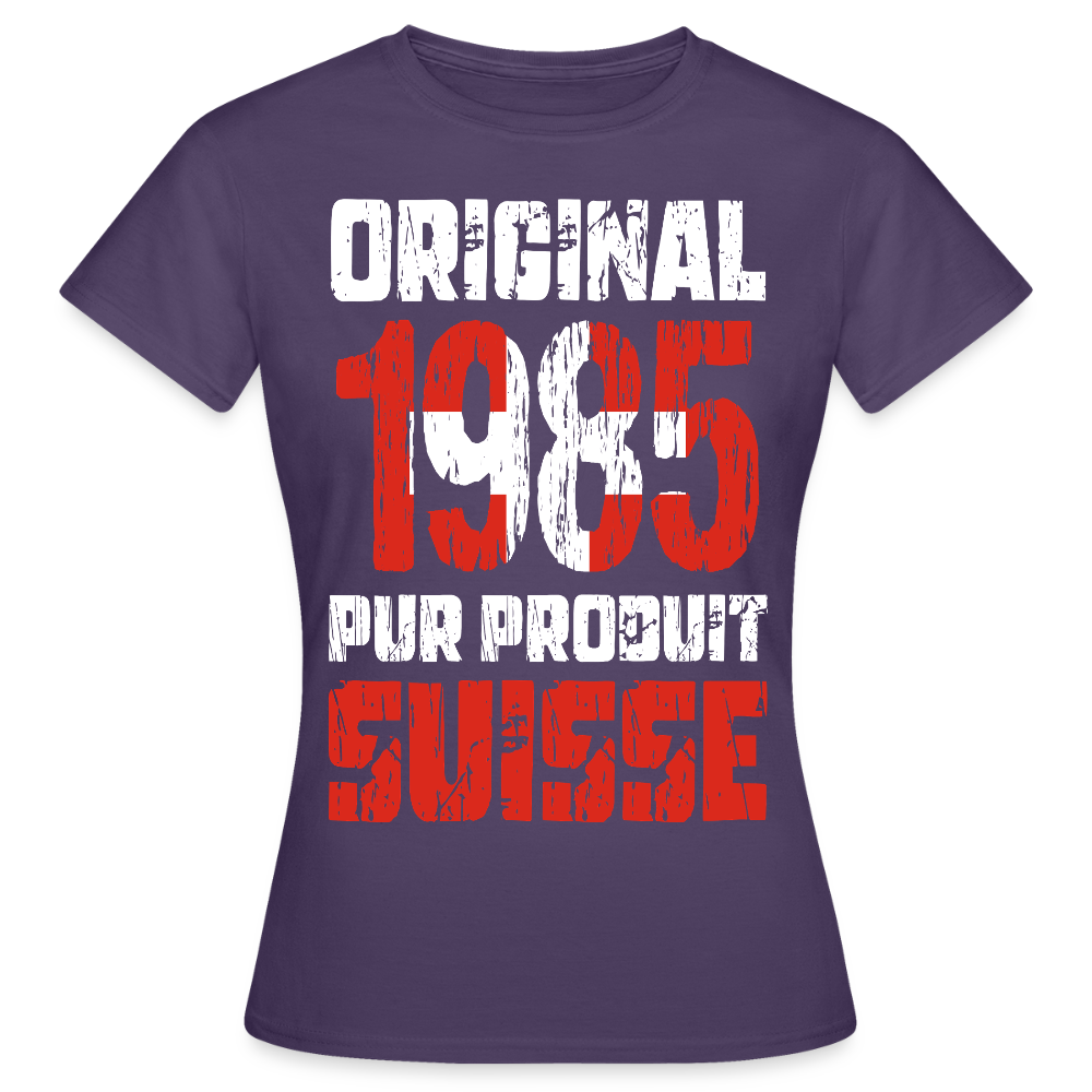 T-shirt Femme - Anniversaire 40 Ans - Original 1985 - Pur produit Suisse - violet foncé