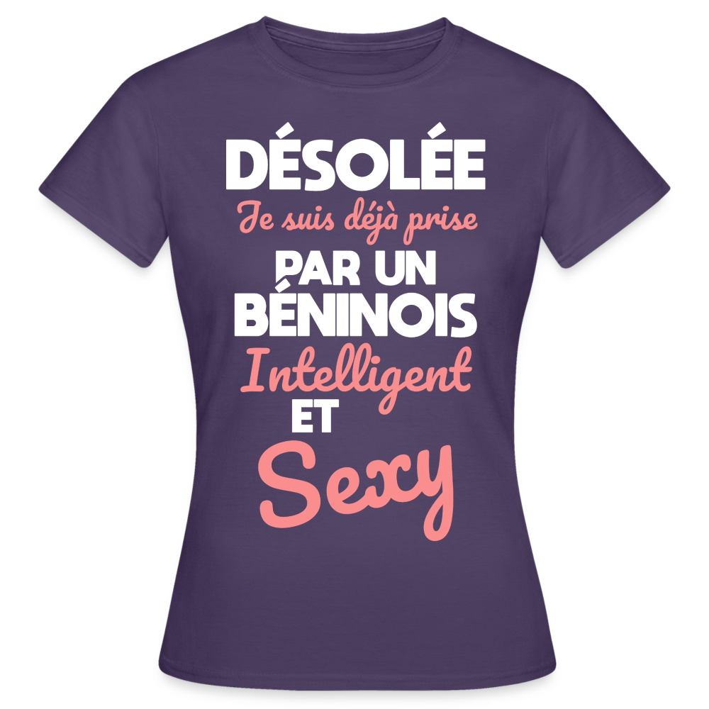 T-shirt Femme - Je suis déjà prise par un Béninois intelligent et sexy - violet foncé