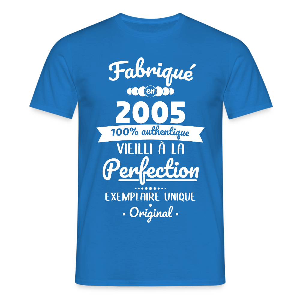 T-shirt Homme - Anniversaire 20 Ans - Fabriqué en 2005 - bleu royal