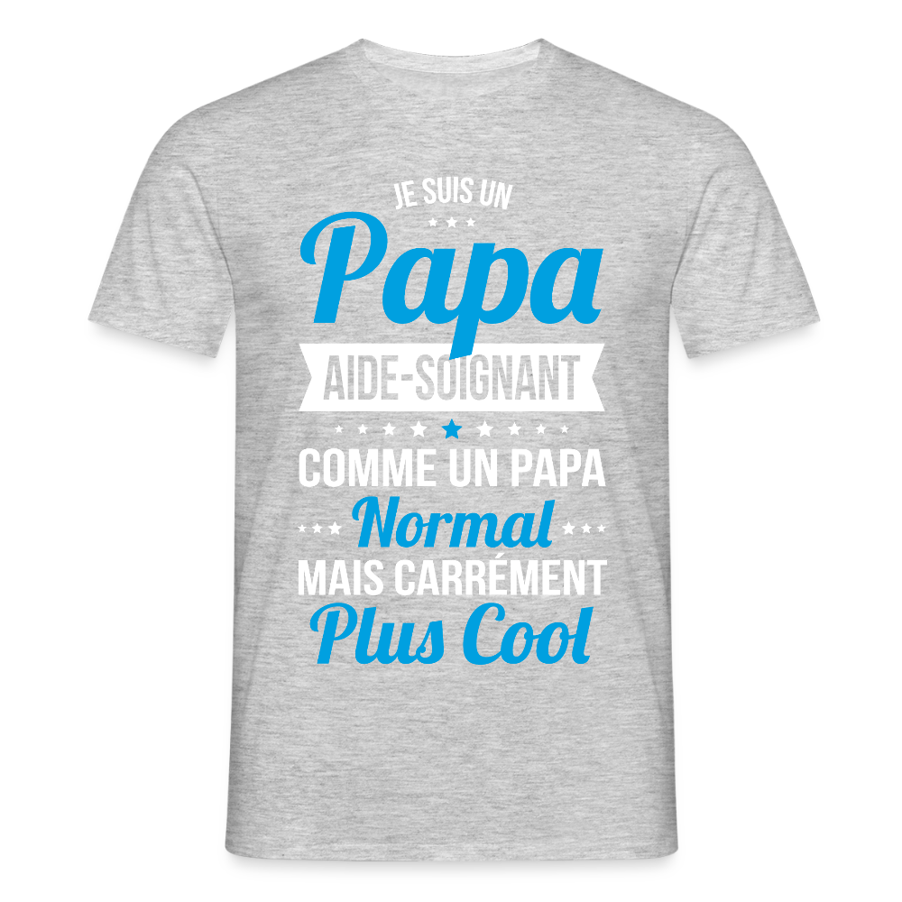 T-shirt Homme - Papa aide-soignant plus cool - gris chiné