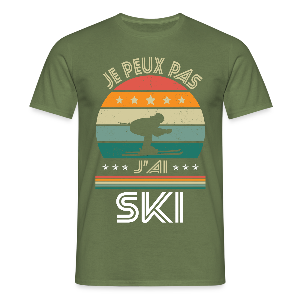 T-shirt Homme - Je peux pas j'ai Ski - vert militaire