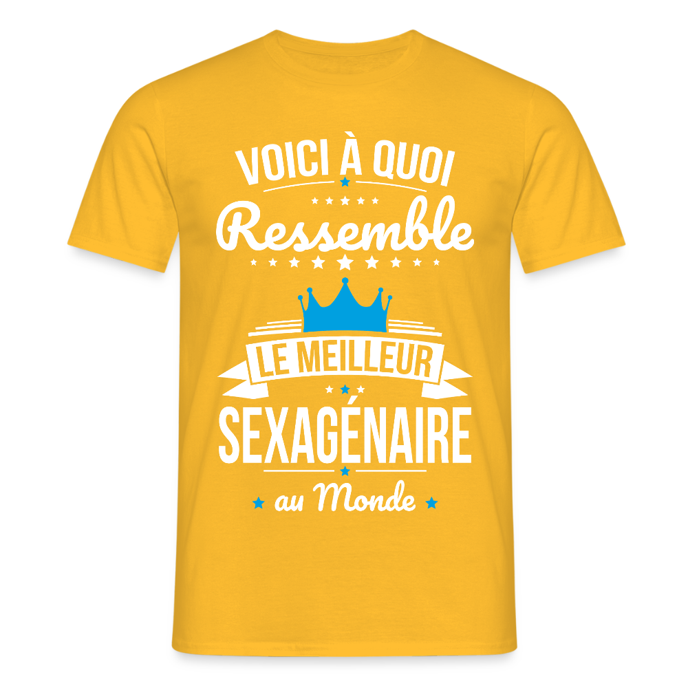 T-shirt Anniversaire Homme – Le Meilleur Sexagénaire au Monde - jaune