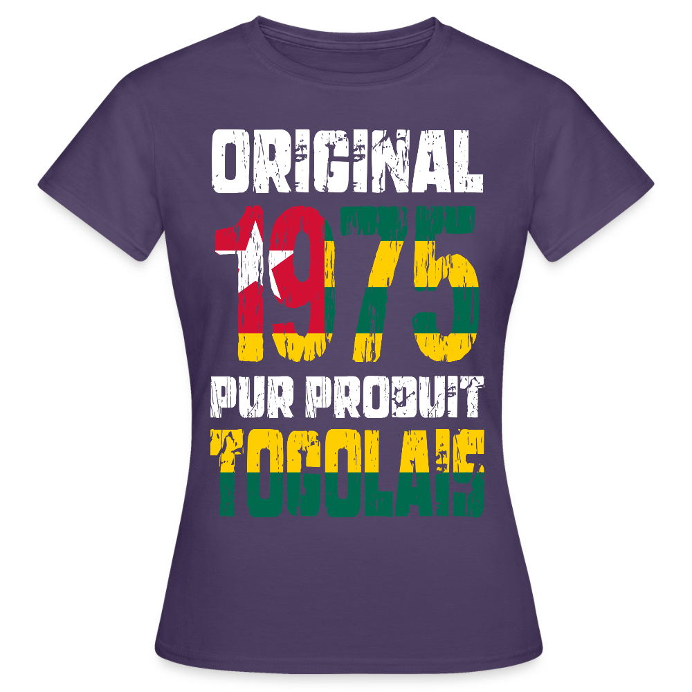 T-shirt Femme - Anniversaire 50 Ans - Original 1975 - Pur produit Togolais - violet foncé