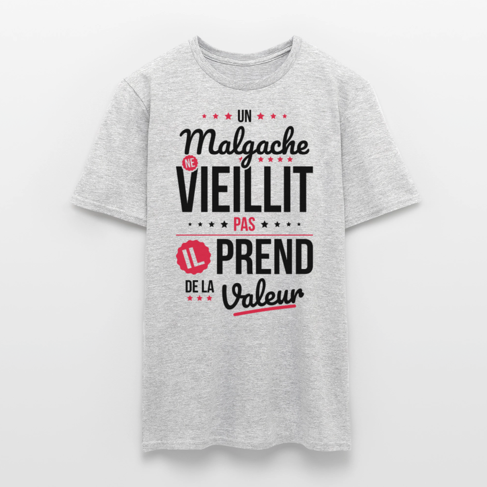 T-shirt Homme - Un Malgache ne vieillit pas - gris chiné