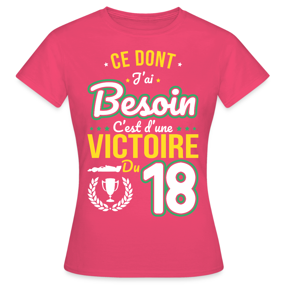 T-shirt Femme - Ce dont j'ai besoin c'est d'une victoire du 18 - rose azalée