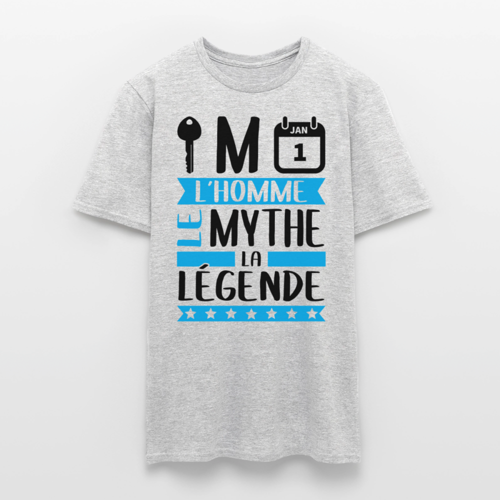 T-shirt homme coloris clair Clément rébus – L’homme, le mythe, la légende - gris chiné