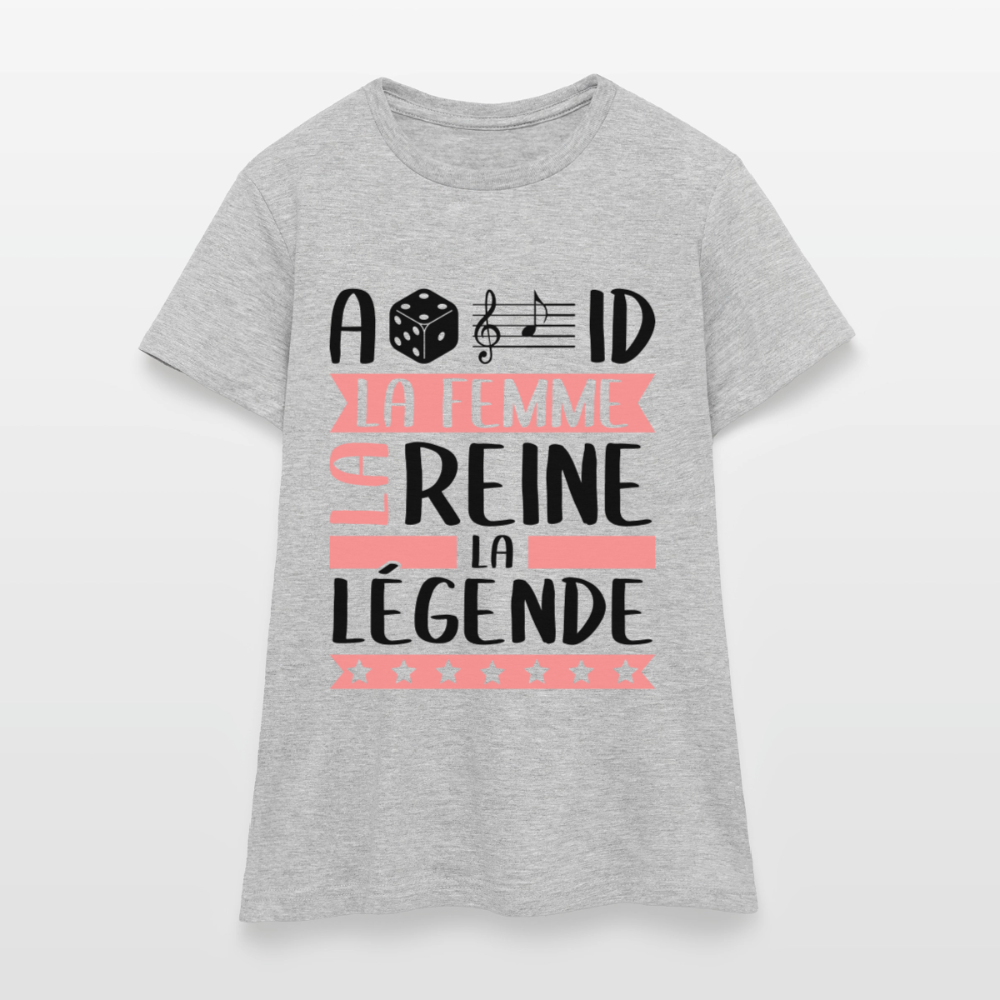 T-shirt femme coloris clair Adélaïde rébus – La femme, la reine, la légende - gris chiné