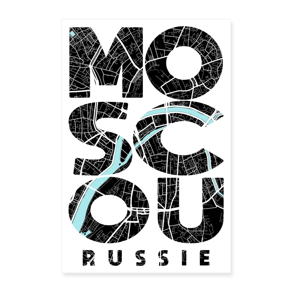 Poster Moscou - Plan Moscou - 60 x 90 cm - blanc