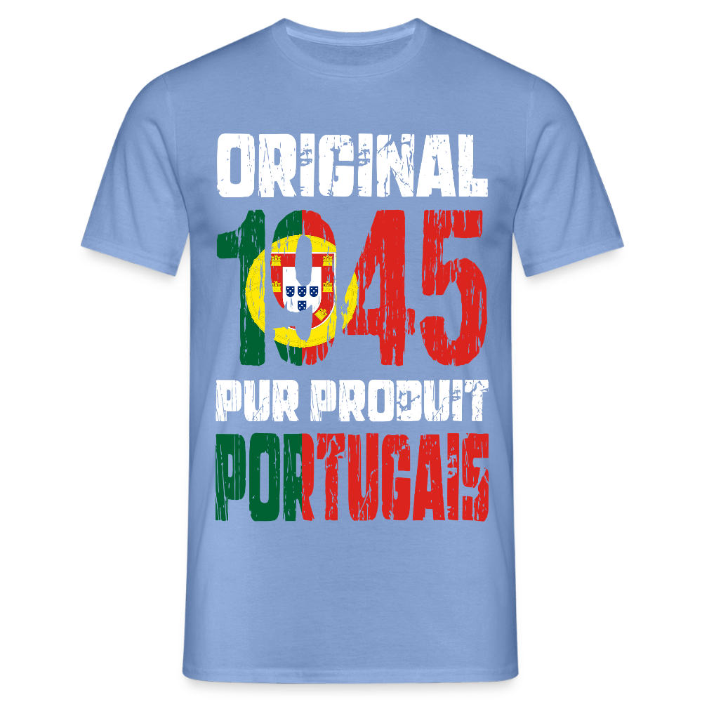 T-shirt Homme - Anniversaire 80 Ans - Original 1945 - Pur produit Portugais - carolina blue