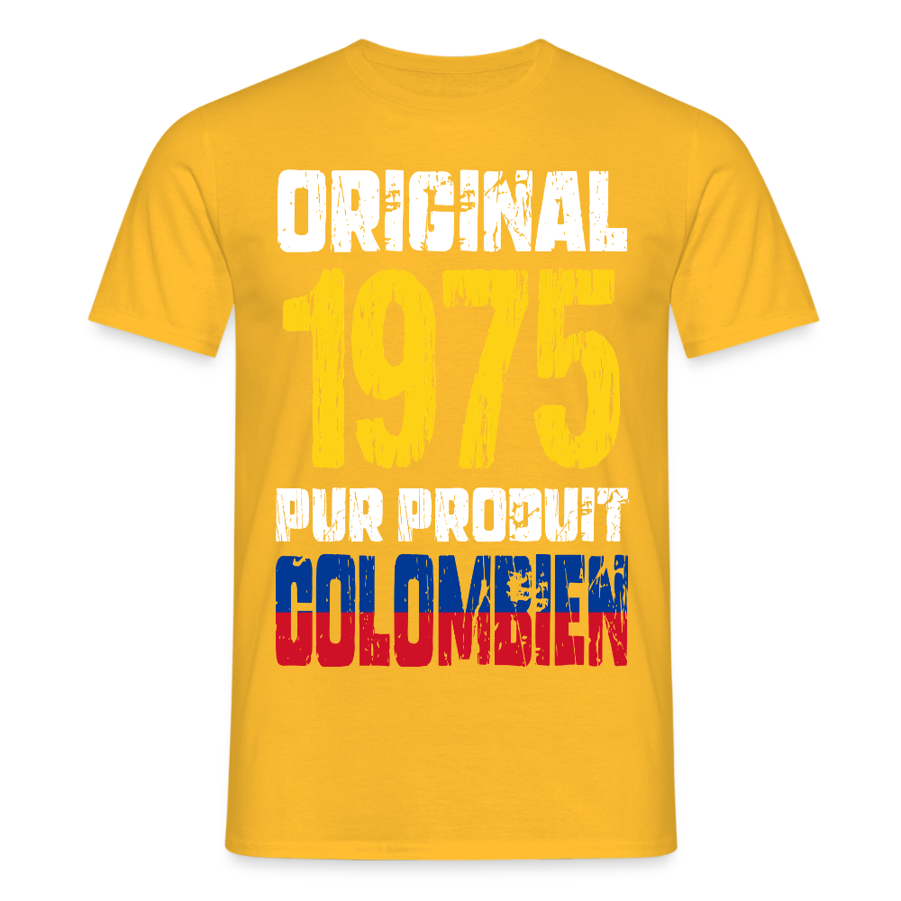 T-shirt Homme - Anniversaire 50 Ans - Original 1975 - Pur produit Colombien - jaune