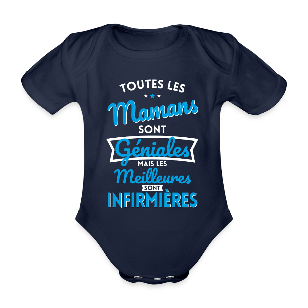 Body Bébé bio manches courtes - Mamans géniales - Les meilleures sont infirmières - marine foncé