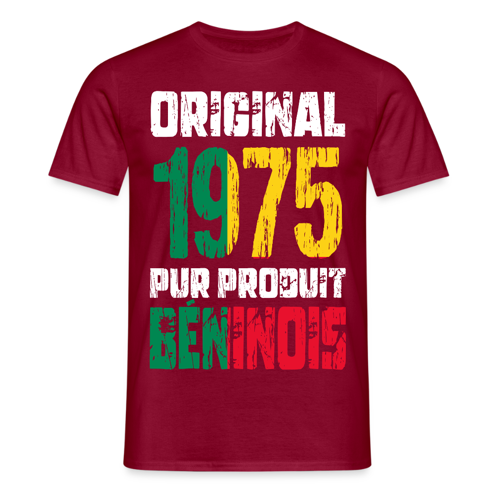 T-shirt Homme - Anniversaire 50 Ans - Original 1975 - Pur produit Béninois - rouge brique