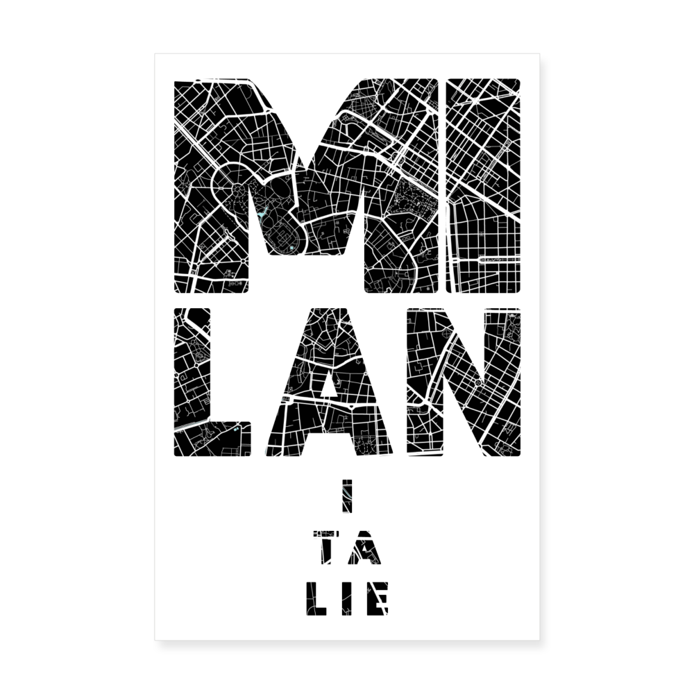 Poster Milan - Plan Milan - 20 x 30 cm - blanc