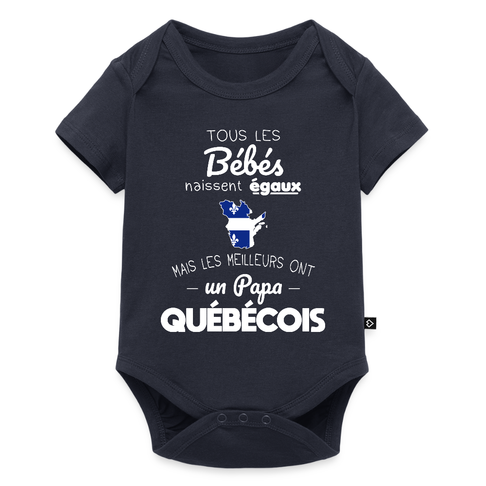 Body Bébé bio manches courtes - Les Meilleurs Ont Un Papa Québécois - bleu marine