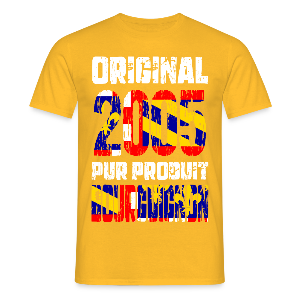 T-shirt Homme - Anniversaire 20 Ans - Original 2005 - Pur produit Bourguignon - jaune