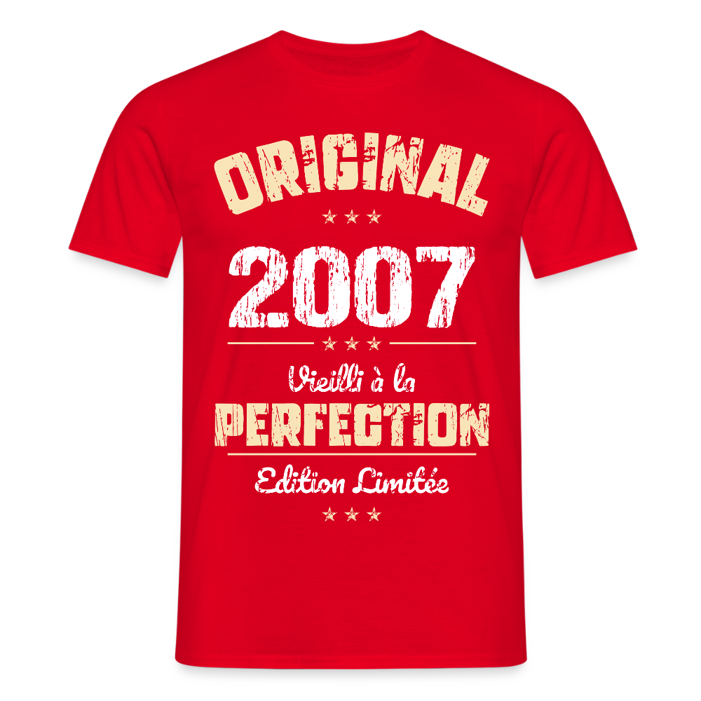 T-shirt Homme - Anniversaire 18 Ans - Original 2007 - rouge