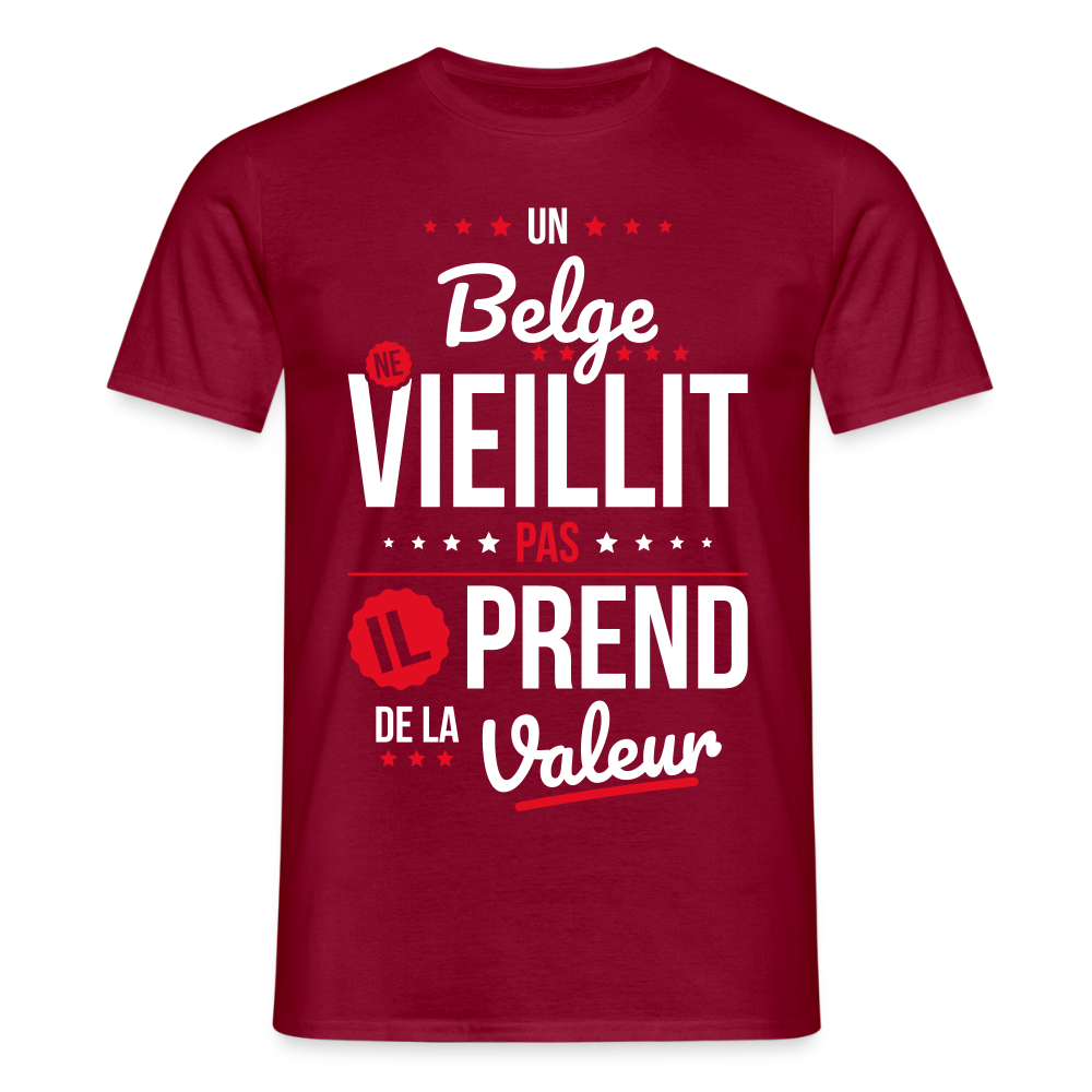 T-shirt Homme - Un Belge ne vieillit pas - rouge brique