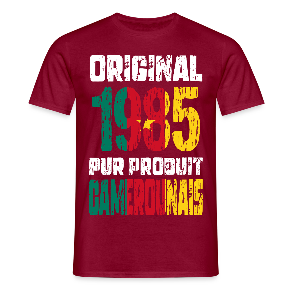T-shirt Homme - Anniversaire 40 Ans - Original 1985 - Pur produit Camerounais - rouge brique
