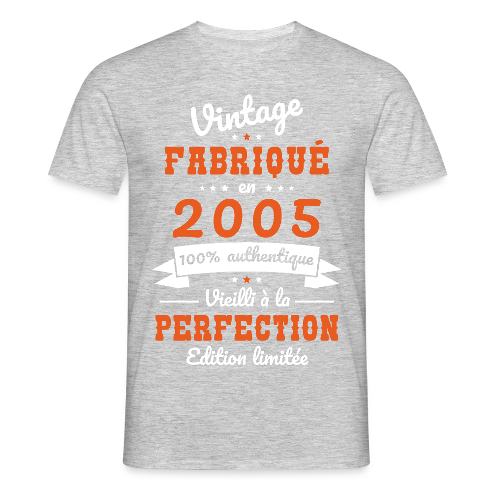 T-shirt Homme - Anniversaire 20 Ans - Vintage fabriqué en 2005 - gris chiné