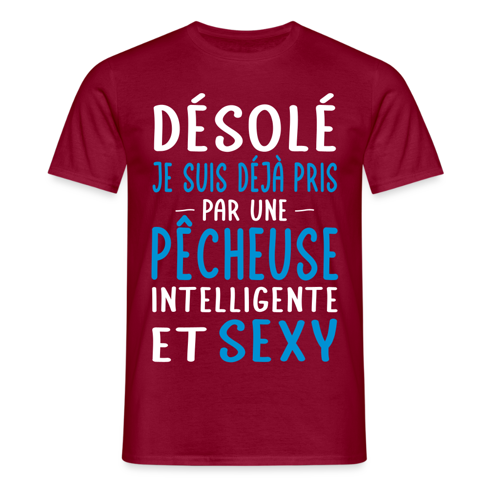 T-shirt Homme - Je suis pris par une pêcheuse intelligente et sexy - rouge brique
