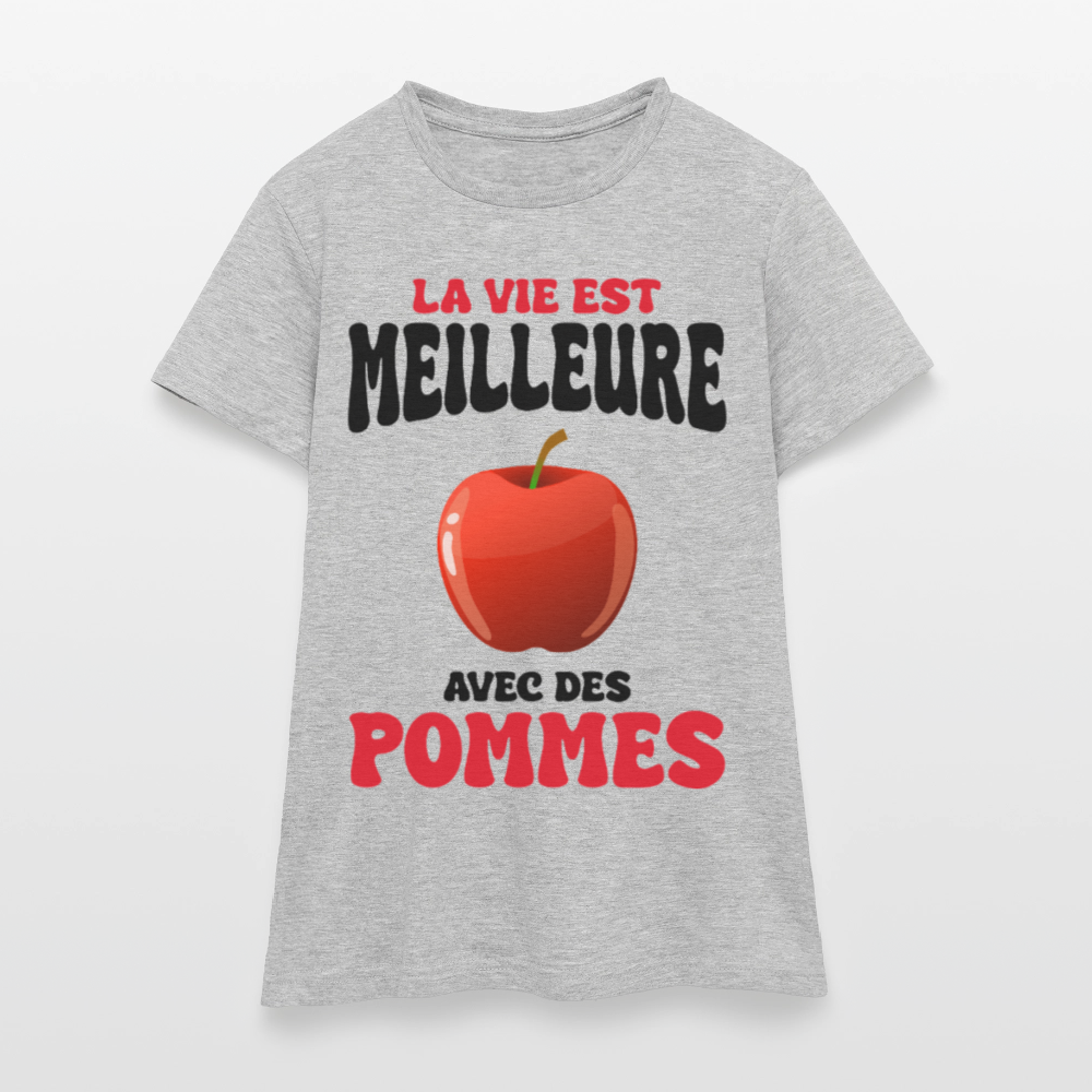 T-shirt Femme - La vie est meilleure avec des pommes - gris chiné