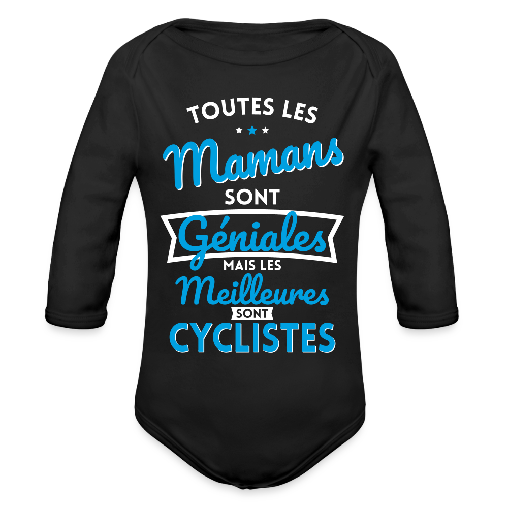 Body Bébé bio manches longues - Mamans géniales - Les meilleures sont cyclistes - noir