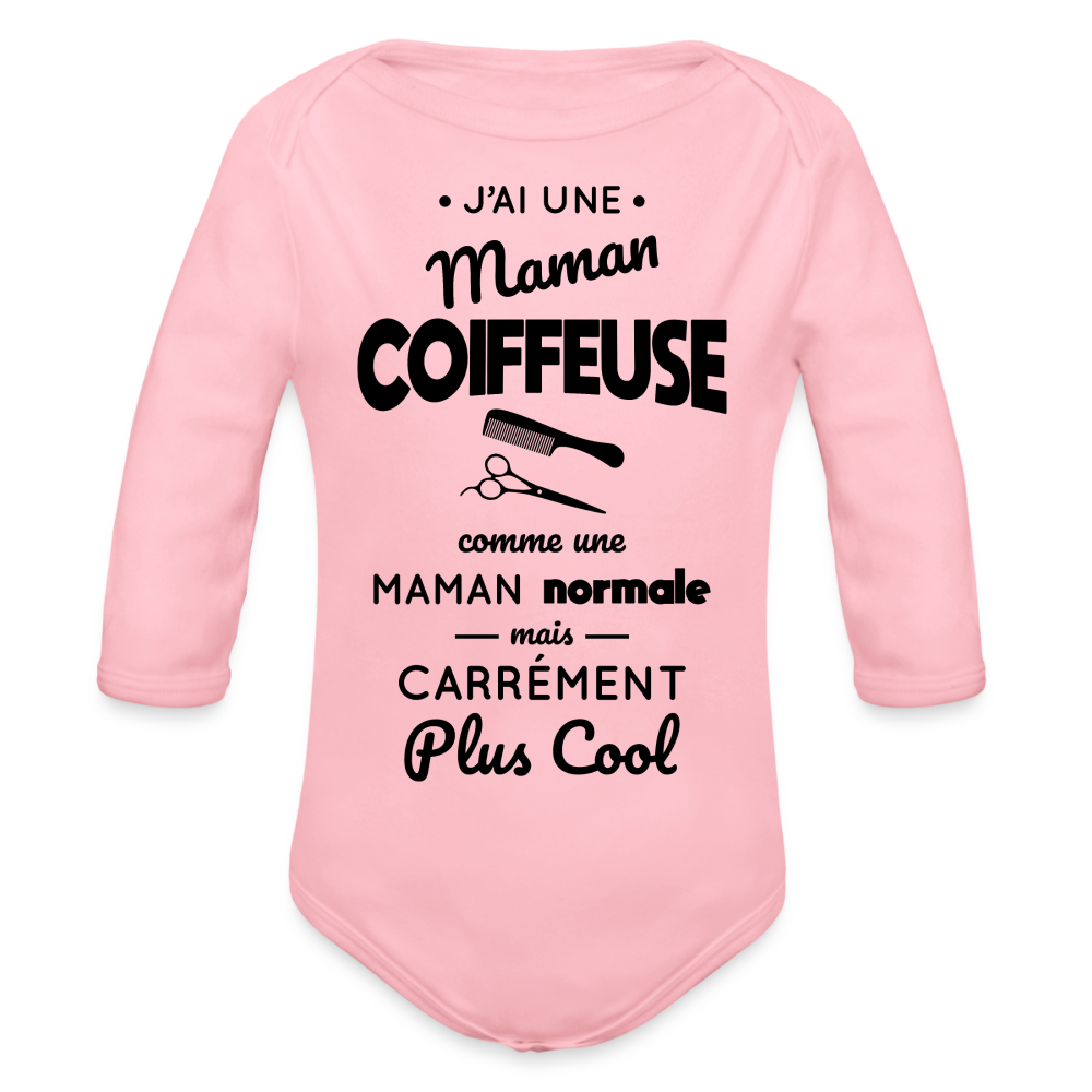 Body Bébé bio manches longues - J'ai une maman coiffeuse - rose clair