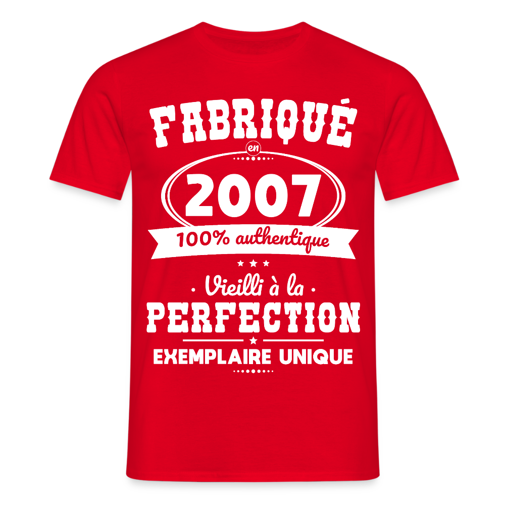 T-shirt Homme - Anniversaire 18 Ans - Fabriqué en 2007 - rouge