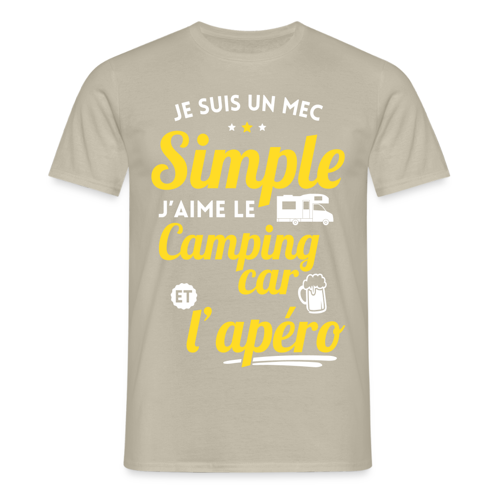 T-shirt Homme - J'aime le camping-car et l'apéro - beige sable
