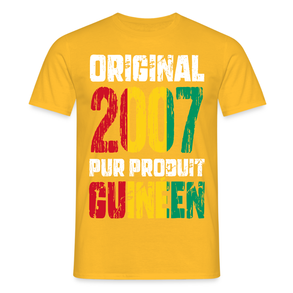 T-shirt Homme - Anniversaire 18 Ans - Original 2007 - Pur produit Guinéen - jaune