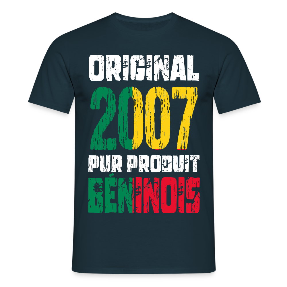 T-shirt Homme - Anniversaire 18 Ans - Original 2007 - Pur produit Béninois - marine