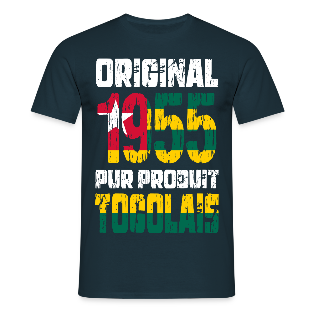 T-shirt Homme - Anniversaire 70 Ans - Original 1955 - Pur produit Togolais - marine