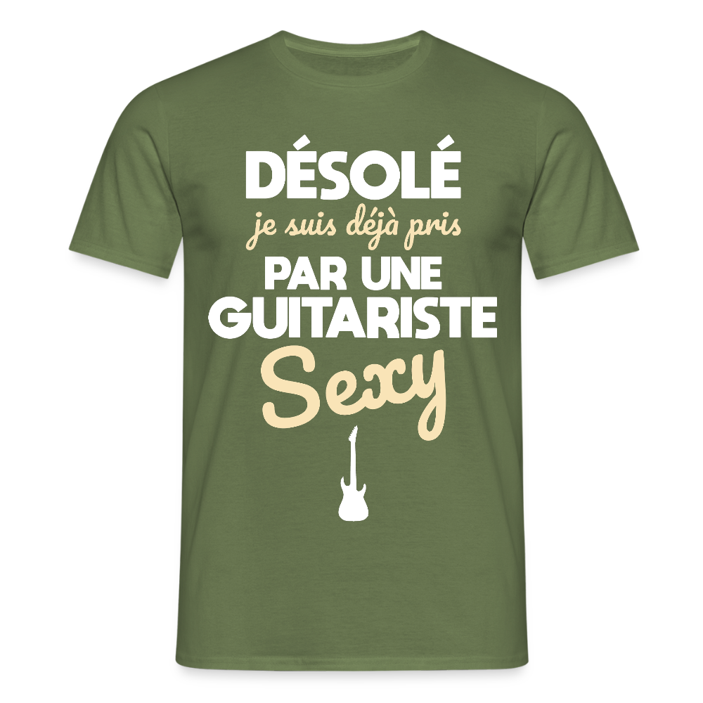 T-shirt Homme - Je suis pris par une guitariste sexy - vert militaire