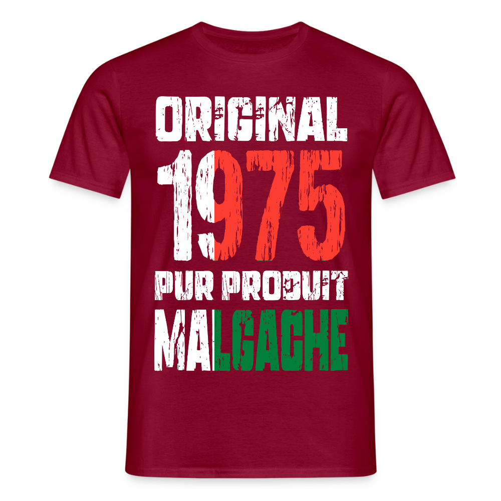 T-shirt Homme - Anniversaire 50 Ans - Original 1975 - Pur produit Malgache - rouge brique