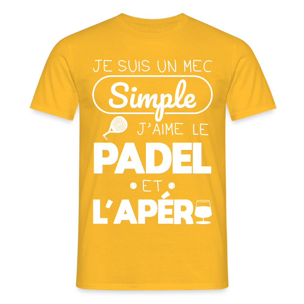 T-shirt Homme - Mec Simple j'aime le Padel et L'apéro - jaune