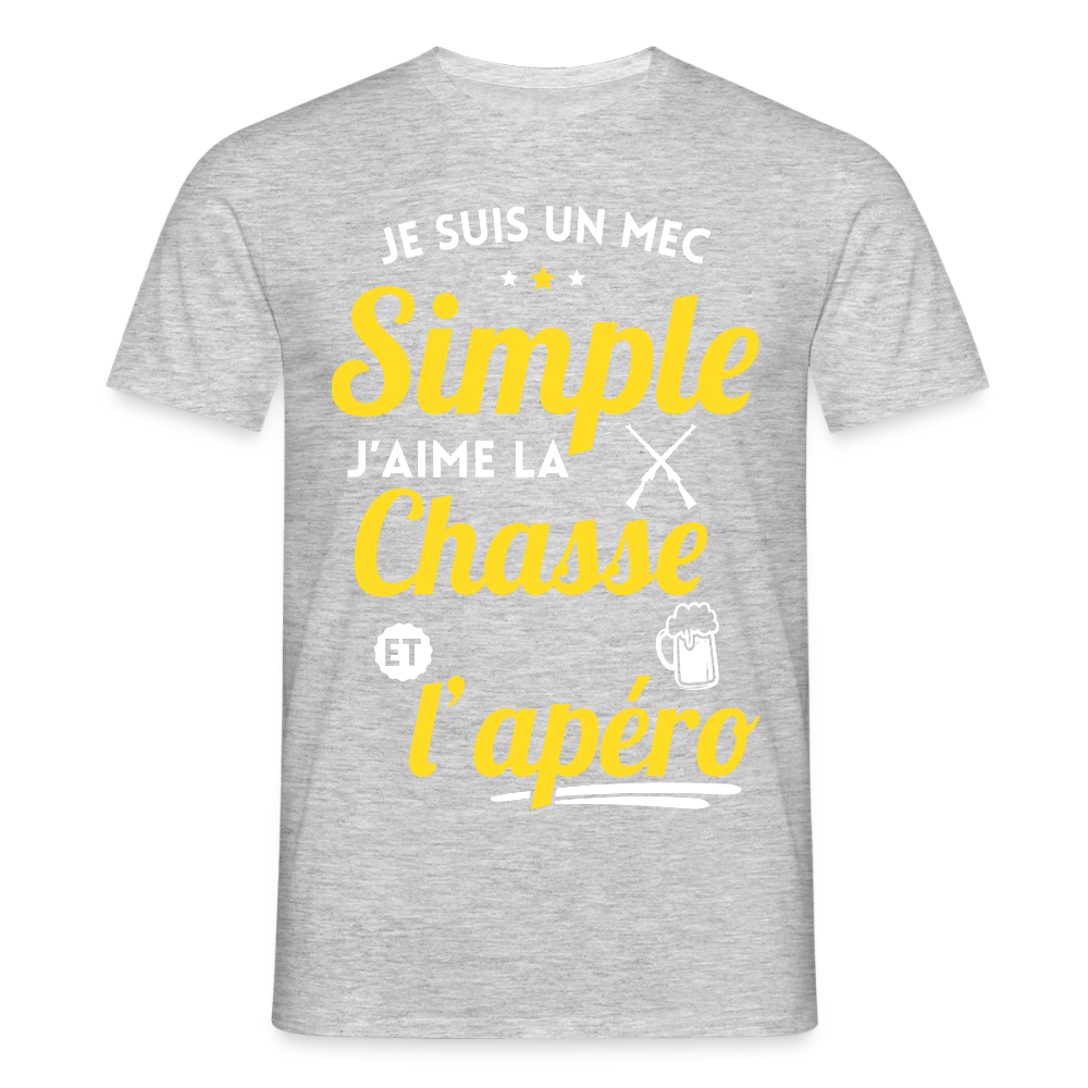 T-shirt Homme - J'aime la chasse et l'apéro - gris chiné