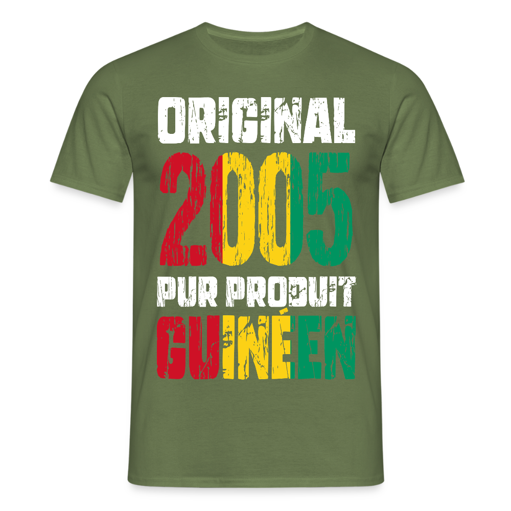 T-shirt Homme - Anniversaire 20 Ans - Original 2005 - Pur produit Guinéen - vert militaire