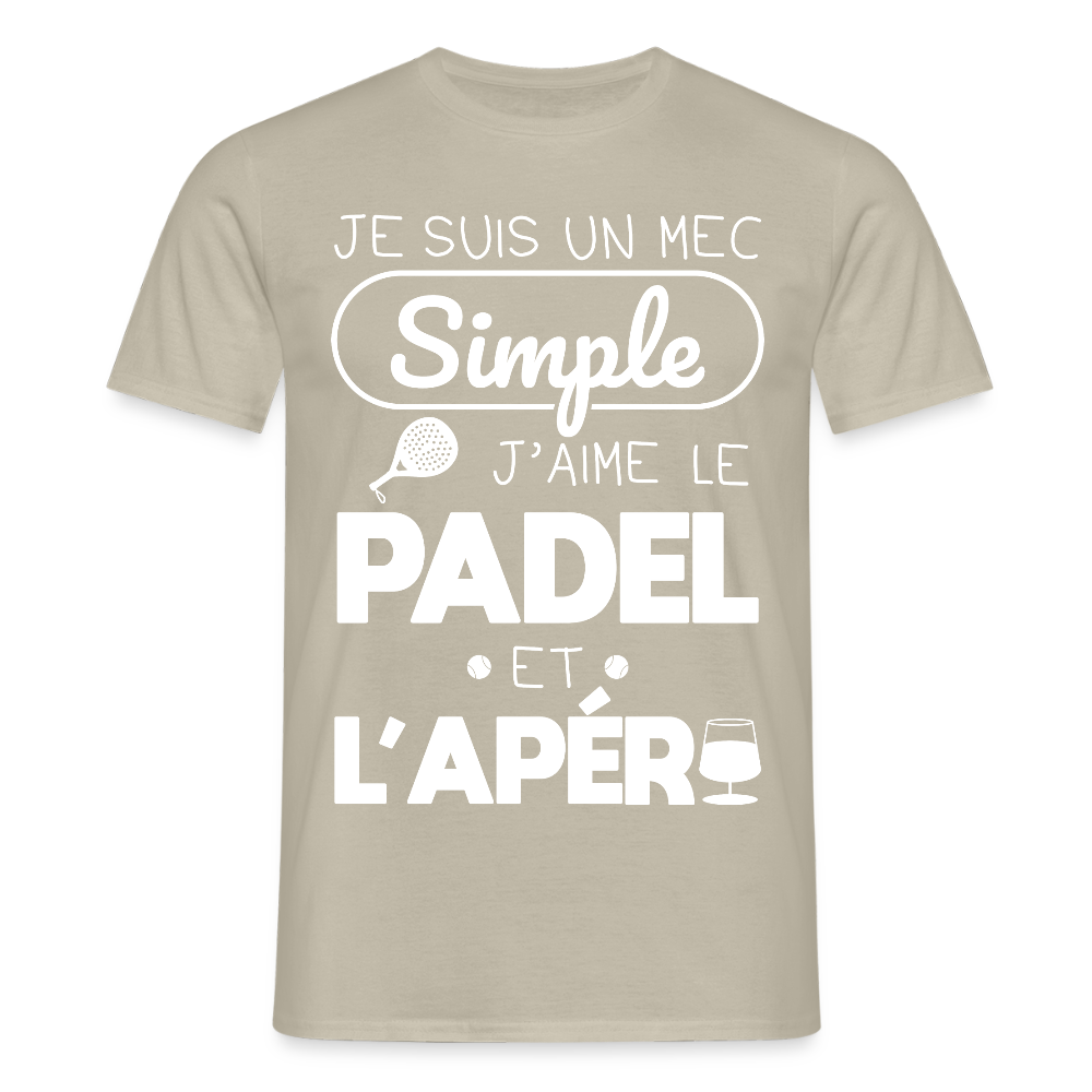T-shirt Homme - Mec Simple j'aime le Padel et L'apéro - beige sable