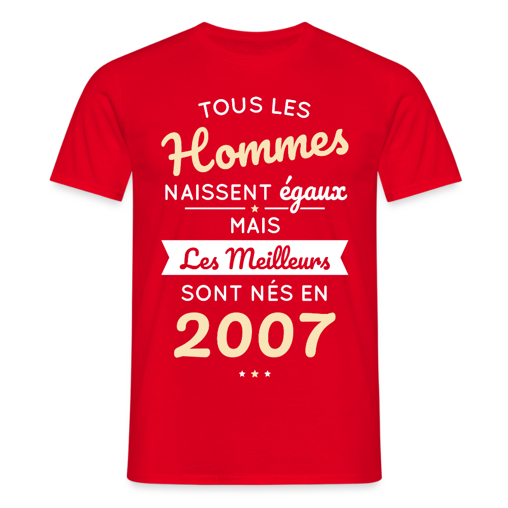T-shirt Homme - Anniversaire 18 Ans - Les meilleurs sont nés en 2007 - rouge