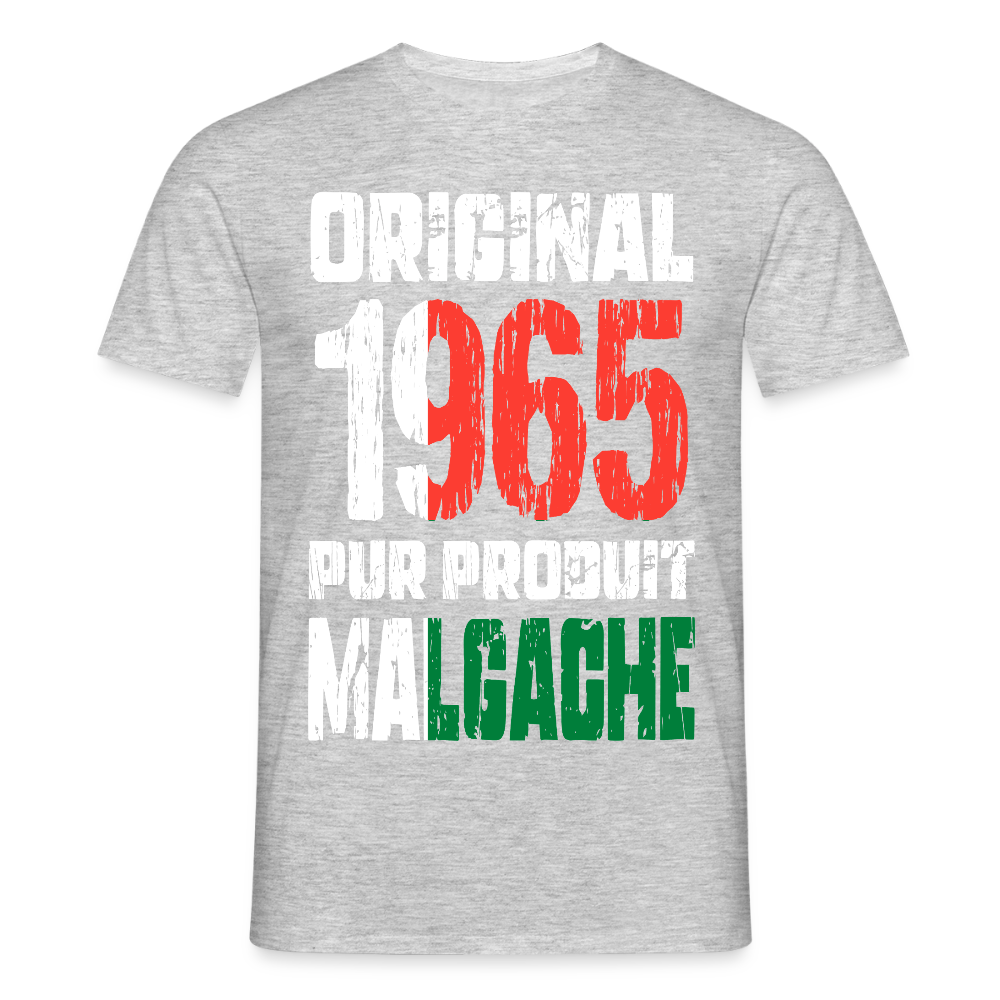 T-shirt Homme - Anniversaire 60 Ans - Original 1965 - Pur produit Malgache - gris chiné