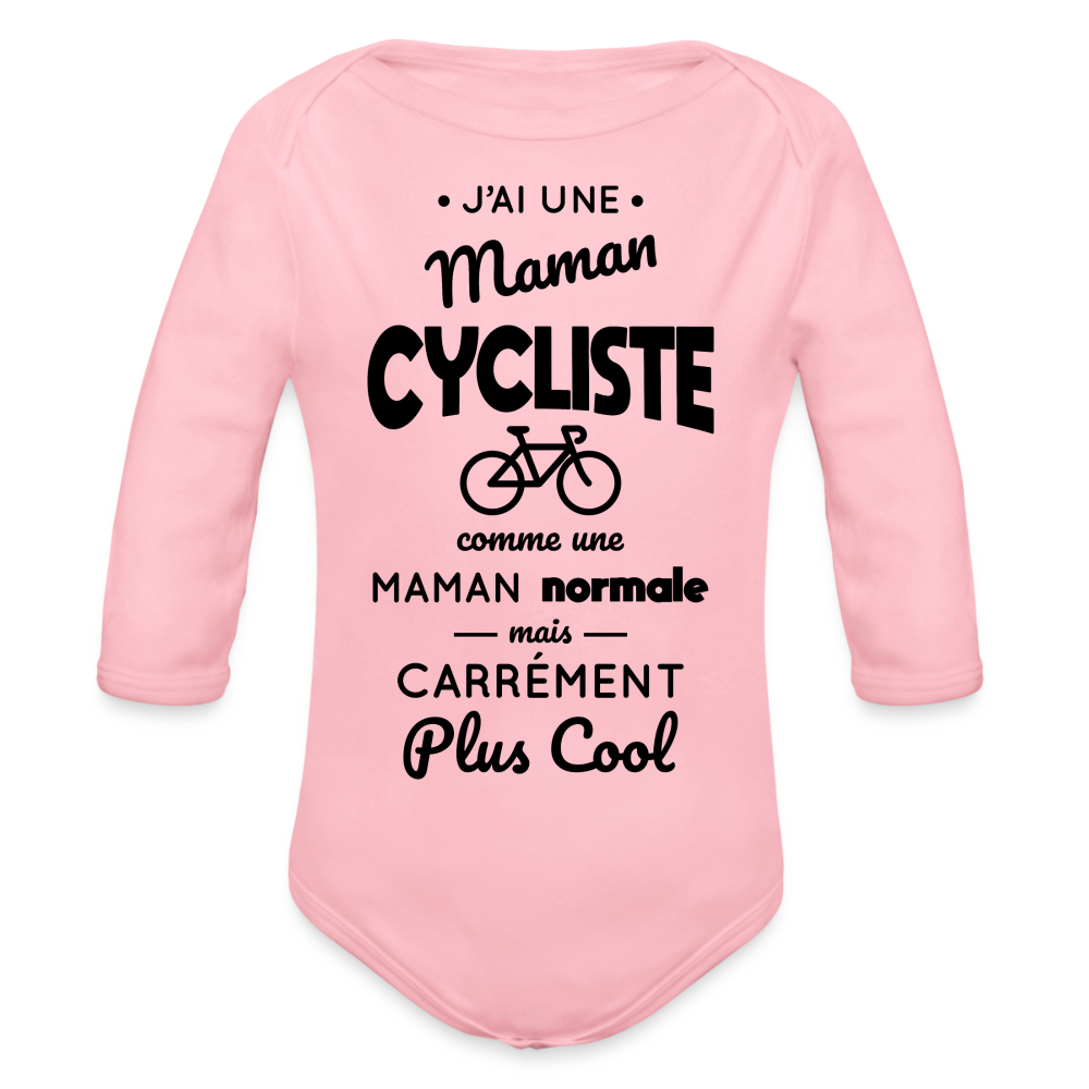 Body Bébé bio manches longues - J'ai une maman cycliste - rose clair