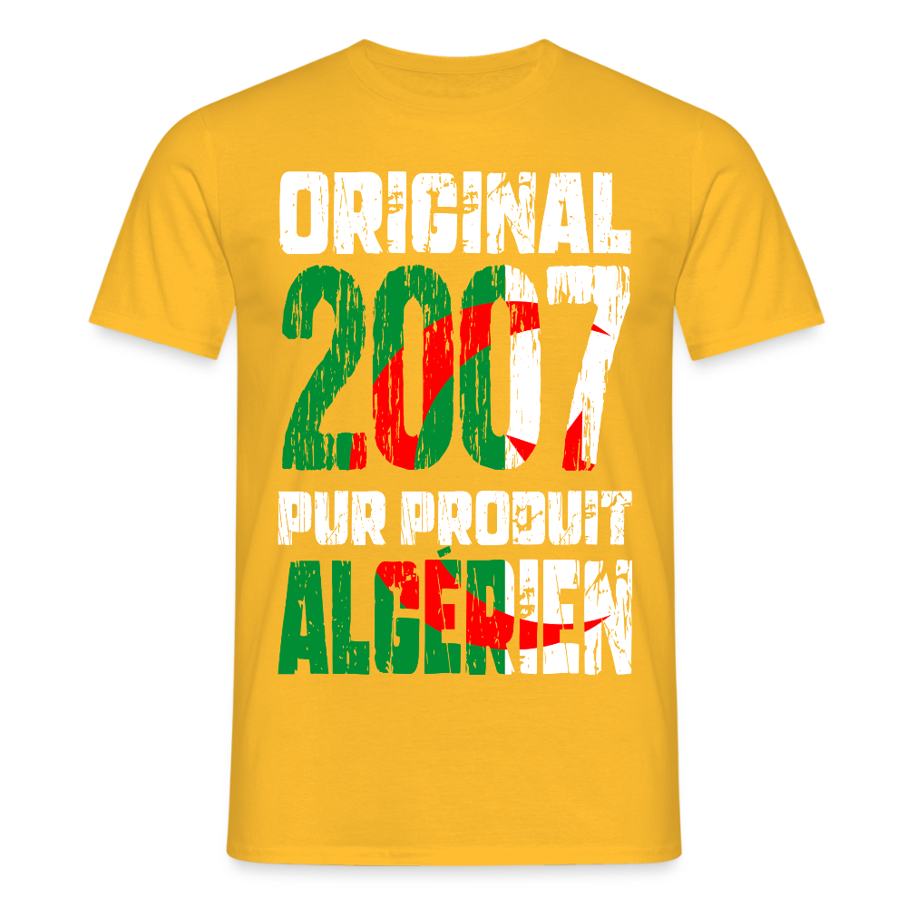 T-shirt Homme - Anniversaire 18 Ans - Original 2007 - Pur produit Algérien - jaune