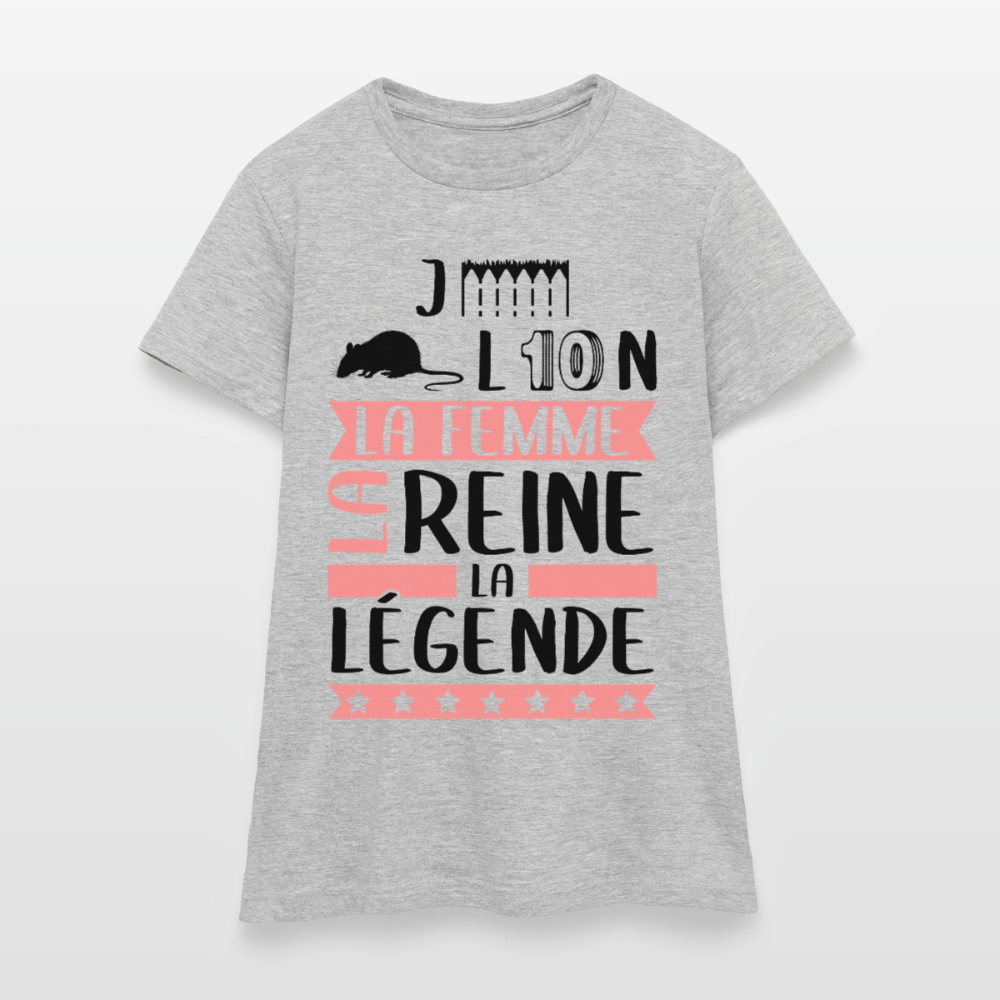 T-shirt femme coloris clair Géraldine rébus – La femme, la reine, la légende - gris chiné