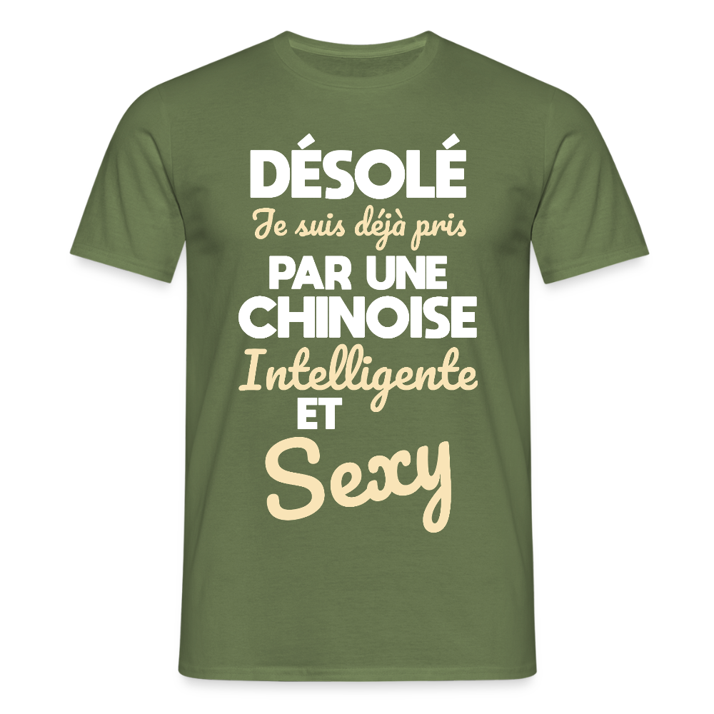 T-shirt Homme - Je suis déjà pris par une Chinoise intelligente et sexy - vert militaire