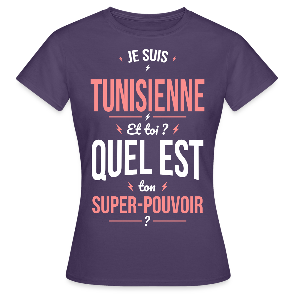 T-shirt Femme - Je suis Tunisienne - Super-pouvoir - violet foncé