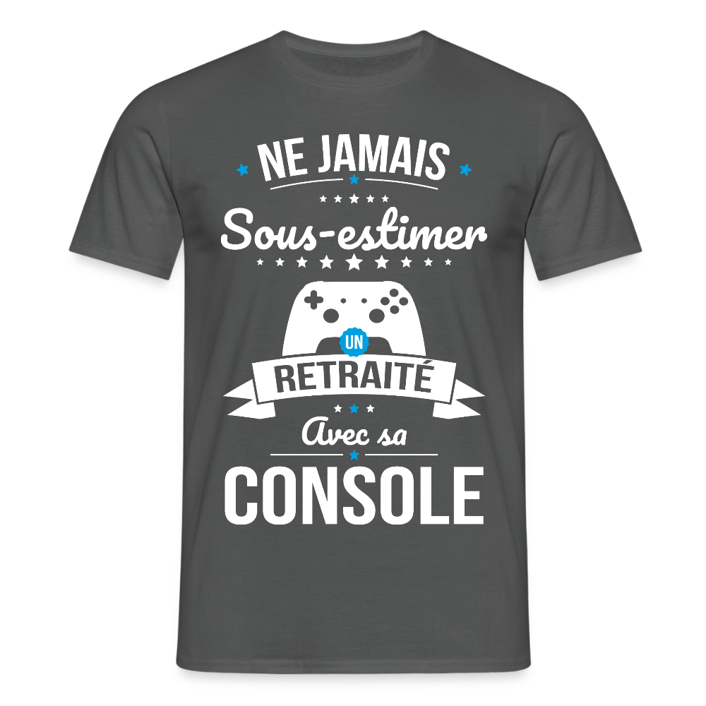 T-shirt Homme - Ne jamais sous-estimer un retraité avec sa console - charbon