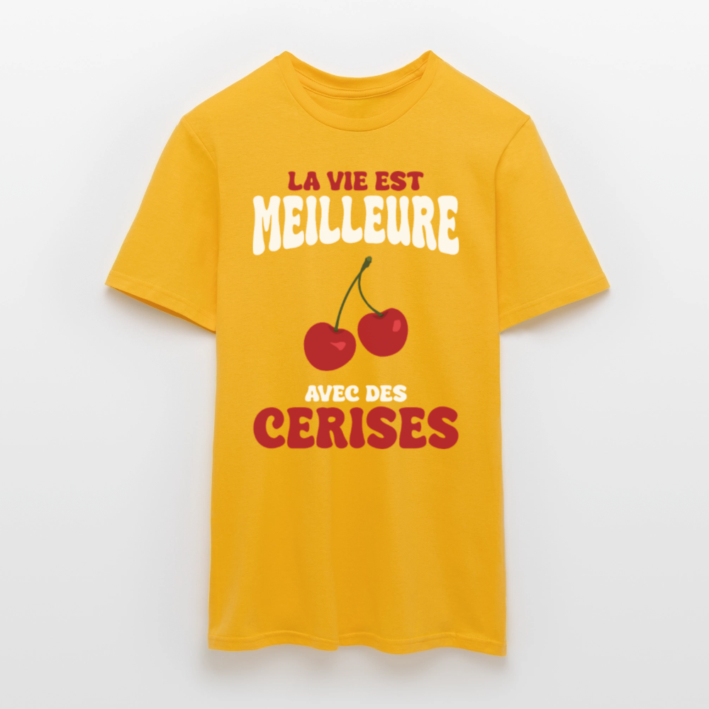 T-shirt Homme - La vie est meilleure avec des cerises - jaune